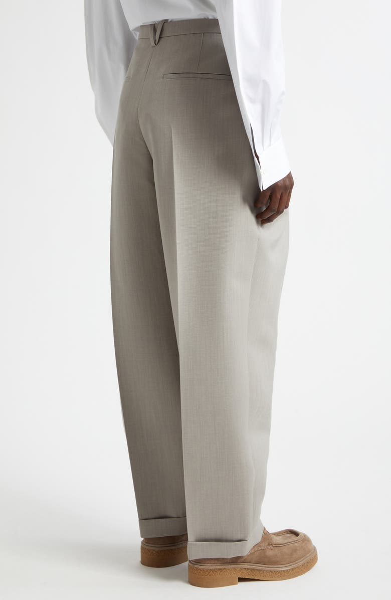 Bottega Veneta Pleated Dry Wool Mélange Toile Trousers, Alternate, color, 1105 Stone Melange