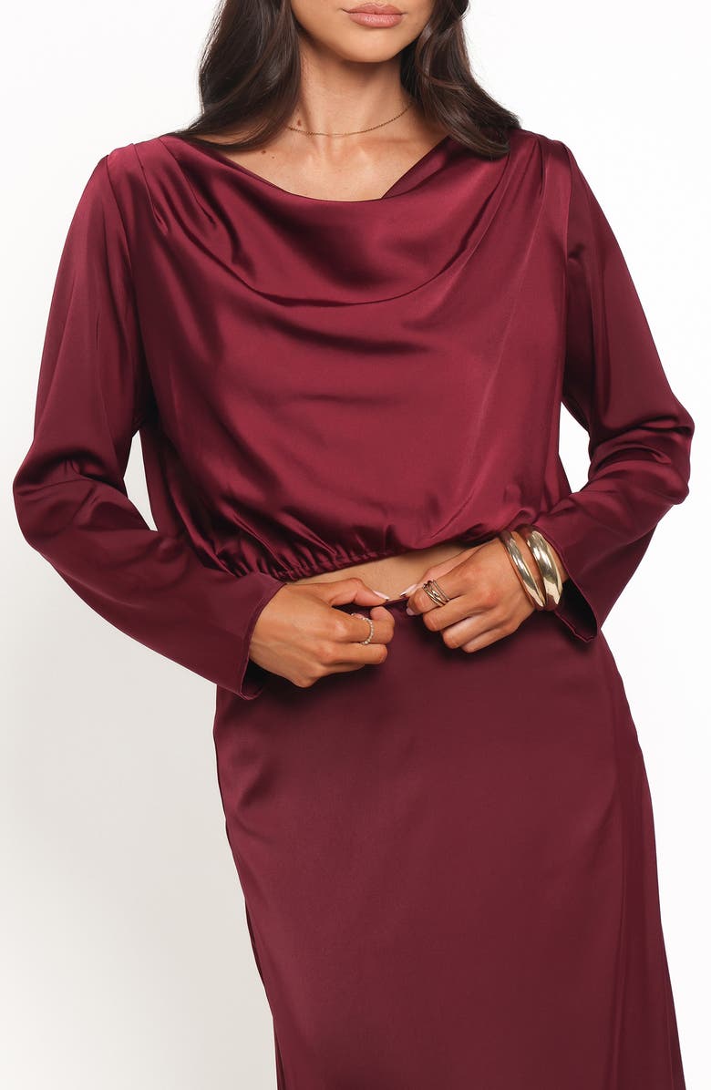 Petal & Pup Catherine Satin Crop Top & Maxi Skirt Set, Alternate, color, Burgundy