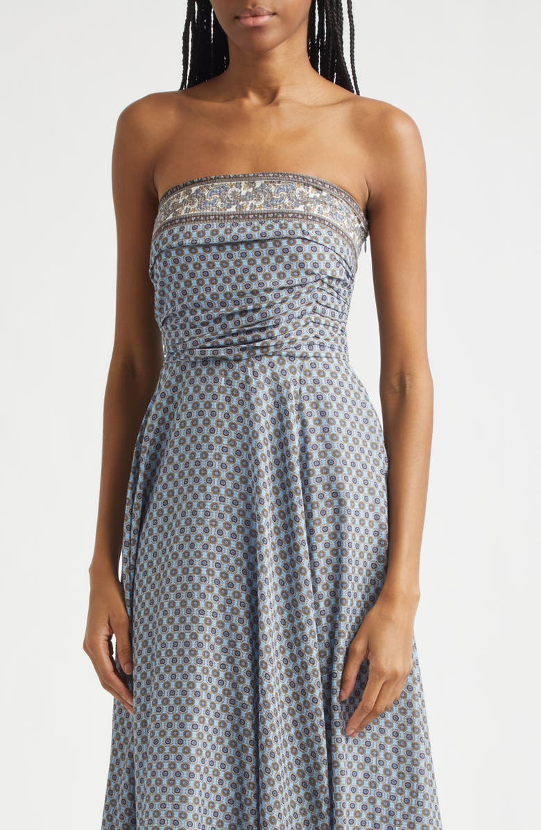 Veronica Beard Lana Ruched Medallion & Paisley Print Midi Dress, Alternate, color, Blue Jay Multi