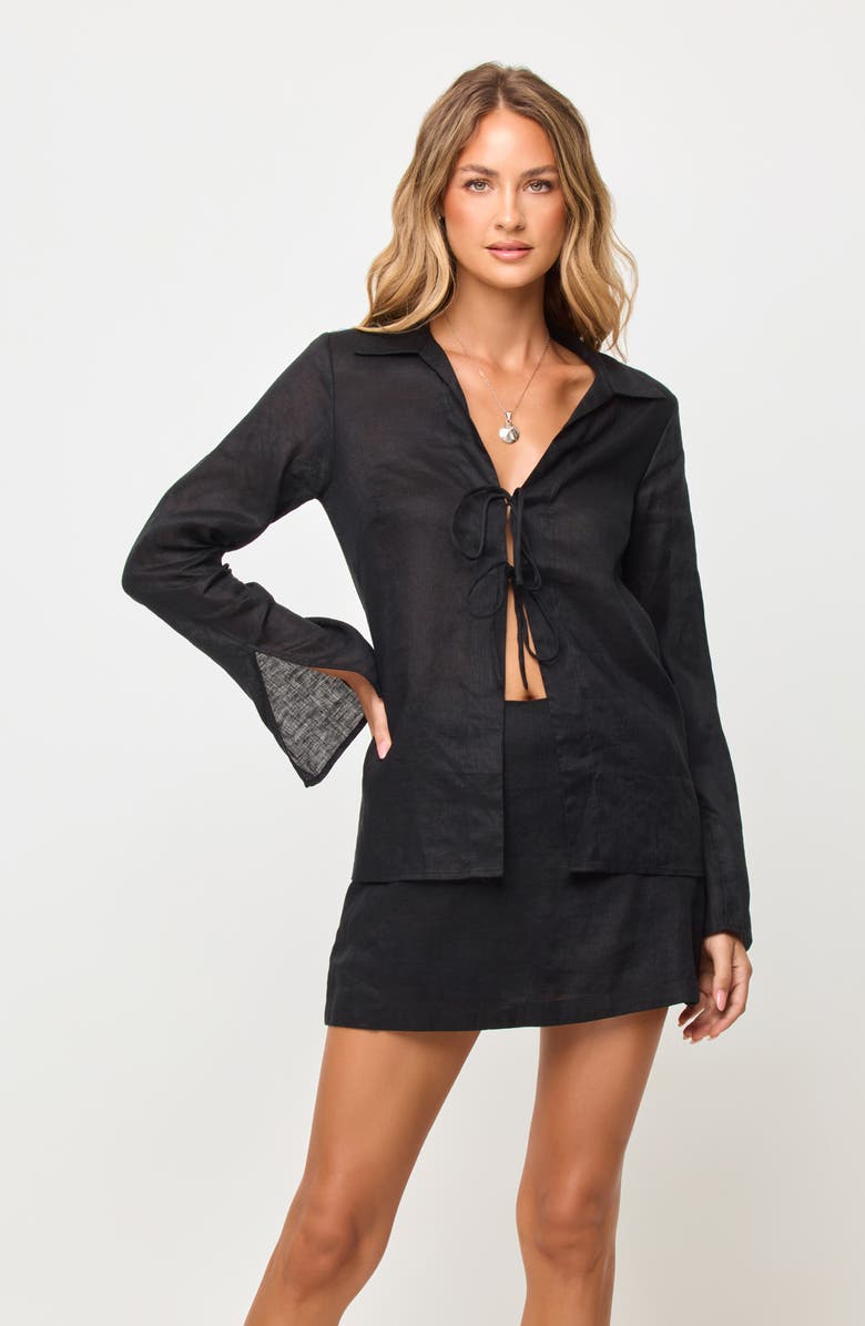 LSPACE Venice Linen Cover-Up Skort, Alternate, color, Black