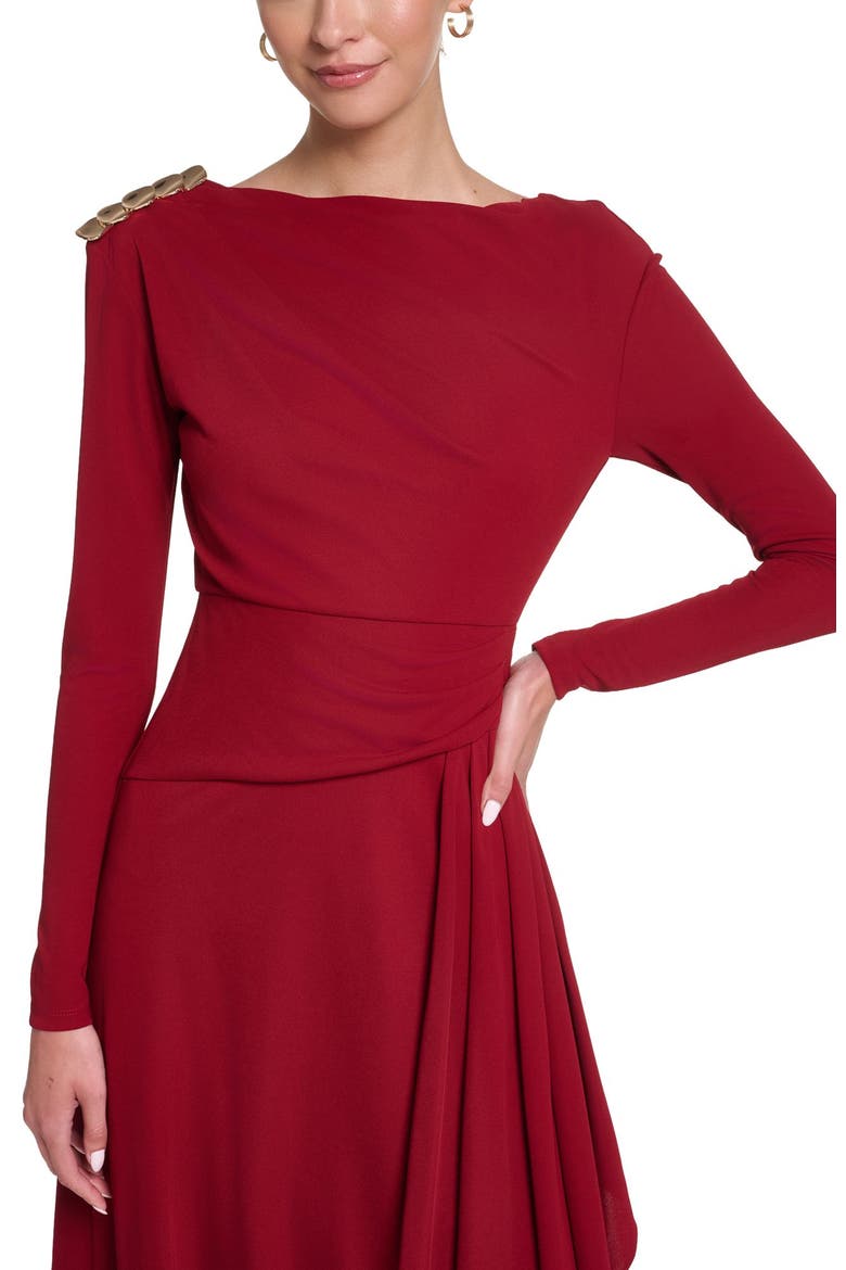 Long Sleeve Draped Jersey Dress, Alternate, color, Dark Lava