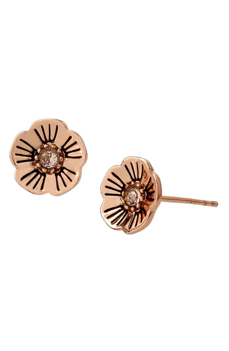 COACH Tea Rose Flower Stud Earrings, Main, color, 