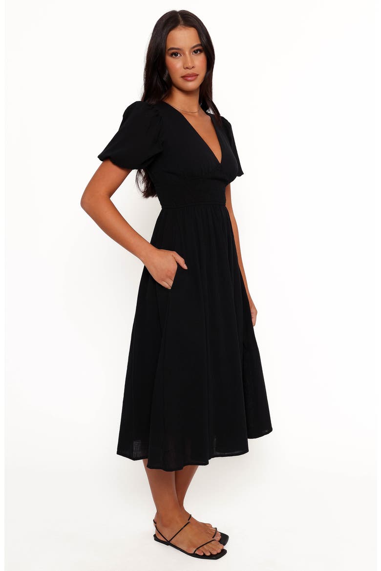 Ronnie Puff Sleeve Midi Dress, Alternate, color, BLACK