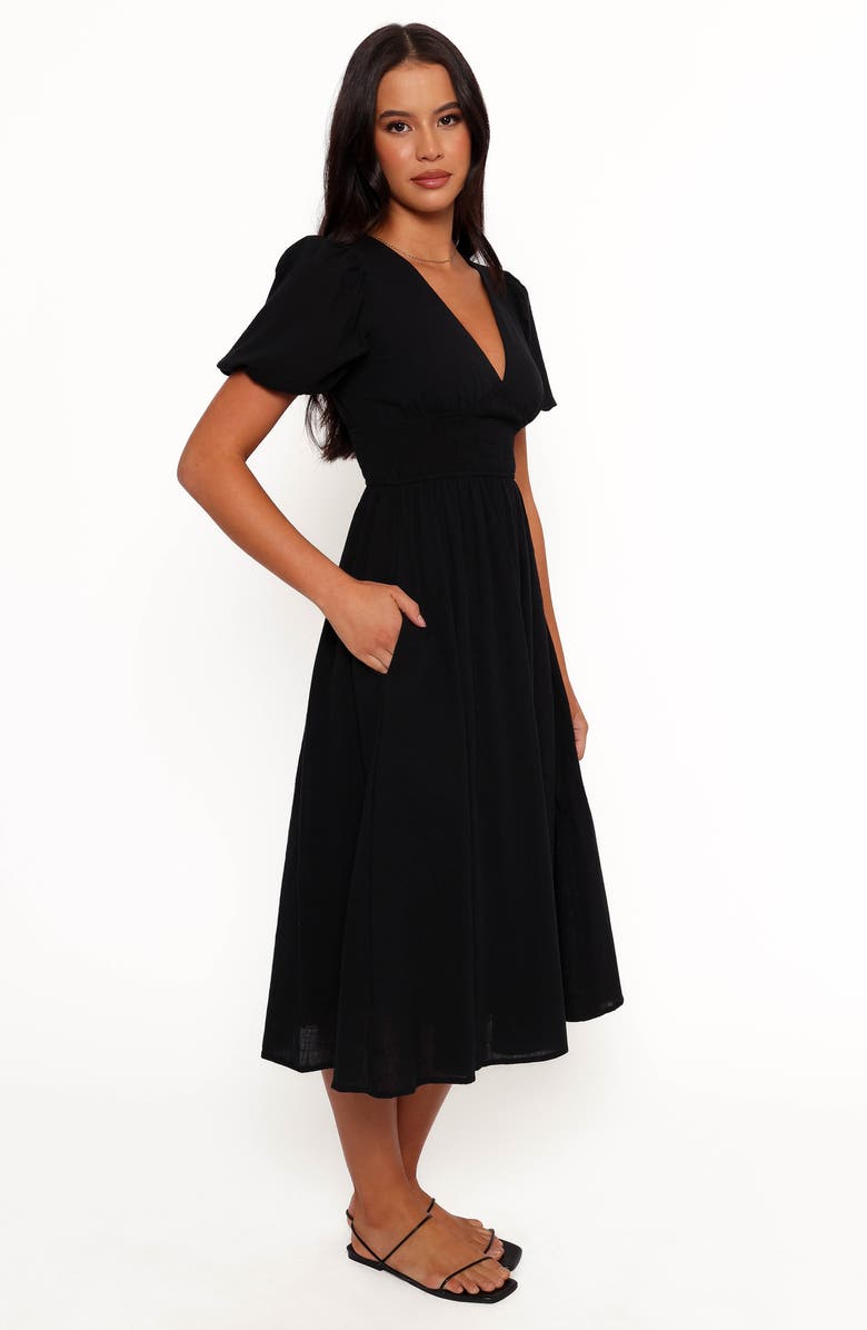 Petal & Pup Ronnie Puff Sleeve Midi Dress, Alternate, color, Black