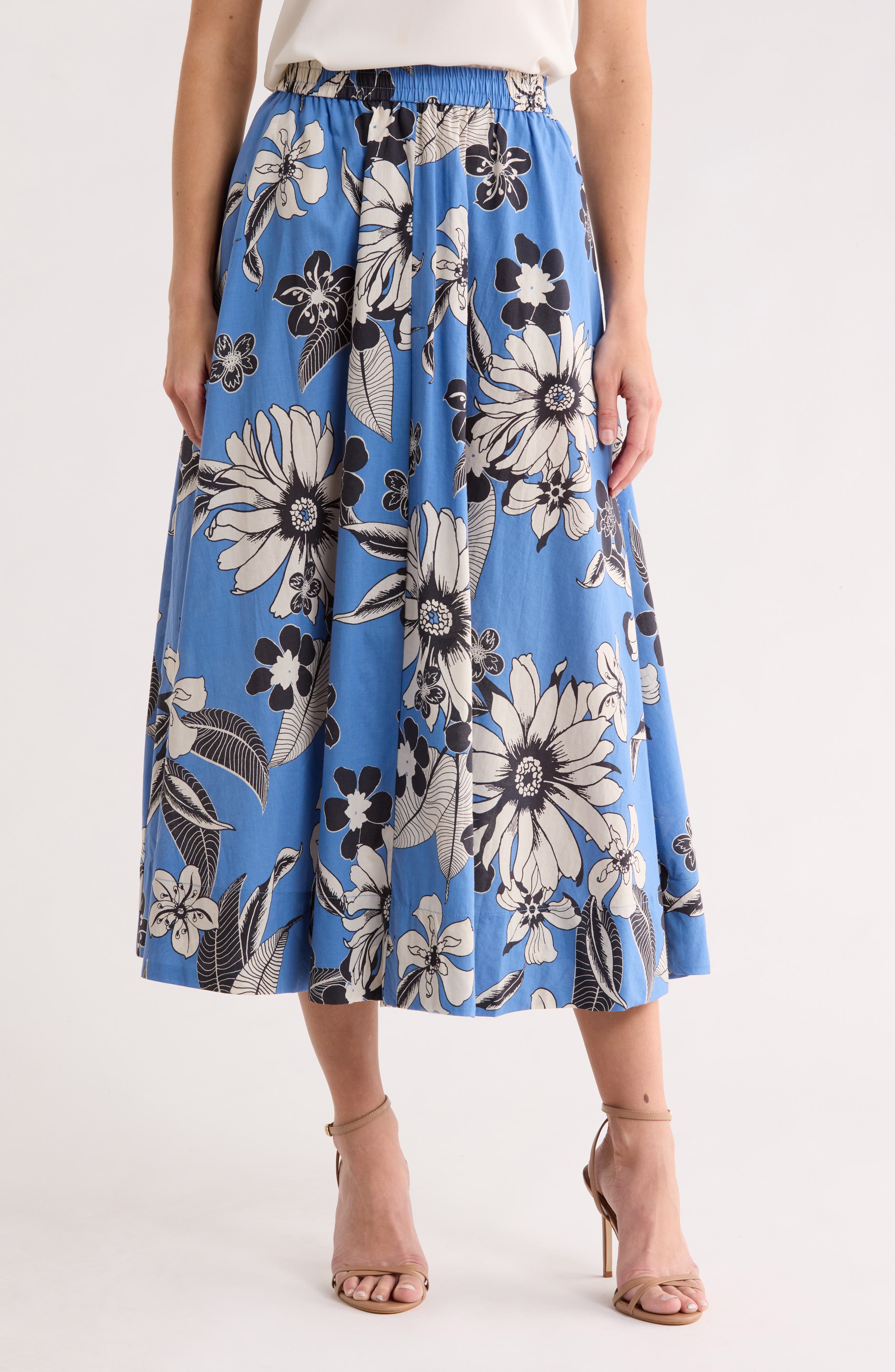 T Tahari Floral Cotton Pull-on Skirt