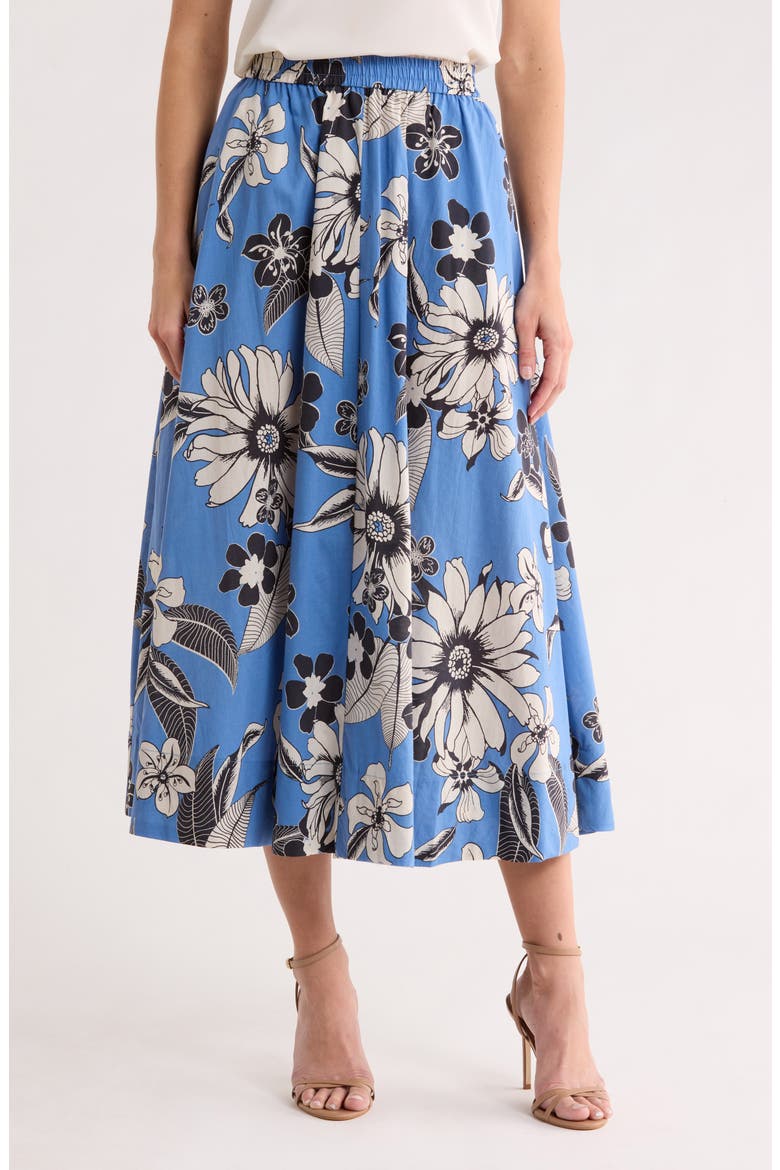 Floral Cotton Pull-On Skirt, Main, color, BLUE FLOWER PRINT