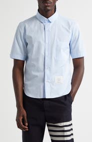 Thom Browne Straight Fit Cotton Poplin Button-Up Shirt