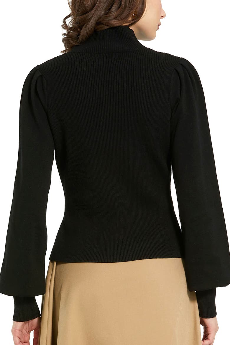 Ribbed Knit Balloon Sleeve Turtle Neck Sweater, Alternate, color, Black