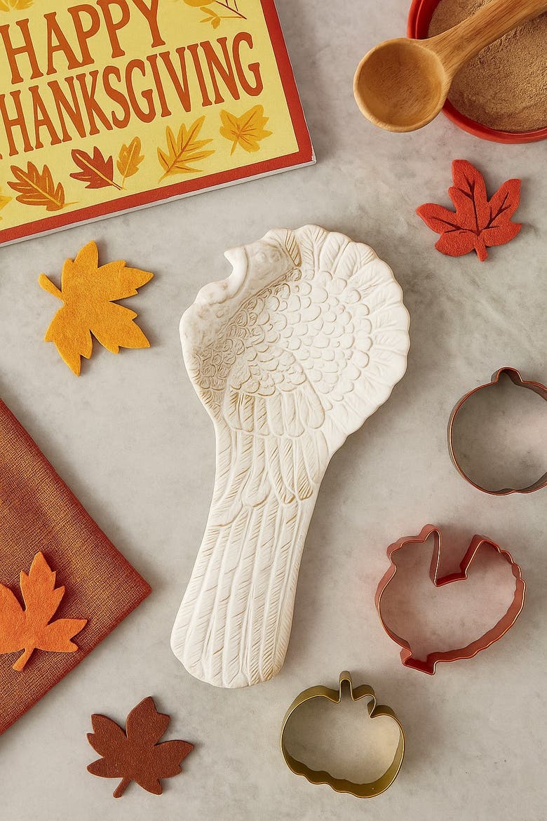 White Turkey Stoneware Thanksgiving Kitchen Spoon Rest 9", Alternate, color, White