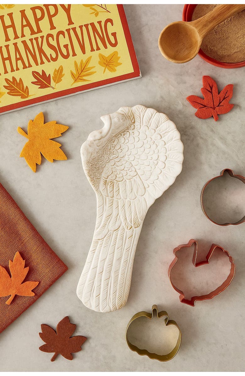 C&F Home White Turkey Stoneware Thanksgiving Kitchen Spoon Rest 9", Alternate, color, White