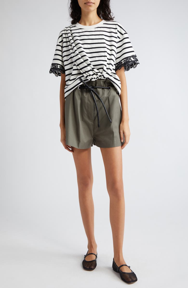 3.1 Phillip Lim Stripe Drape Front T-Shirt, Alternate, color, White Multi Stripe