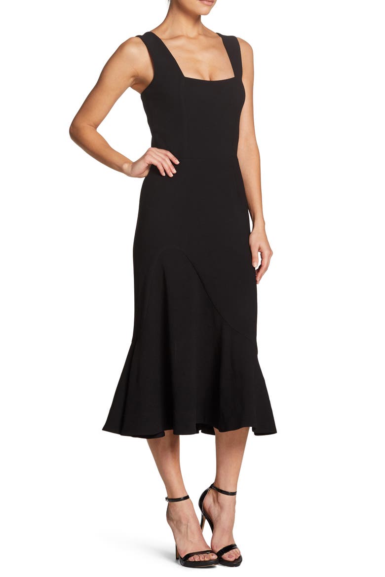 Monica Tea Length Trumpet Dress, Alternate, color, BLACK
