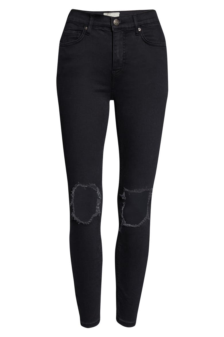 We the Free by Free People High Rise Busted Knee Skinny Jeans, Alternate, color, WASHED BLACK