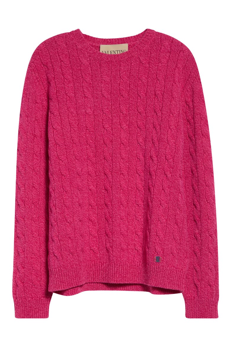 Cable Knit Wool Crewneck Sweater, Main, color, PINK