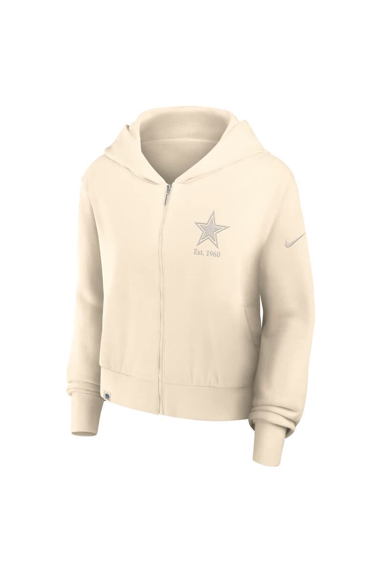 Women's Nike Cream Dallas Cowboys Glory Cropped Full-Zip Hoodie, Alternate, color, Cream