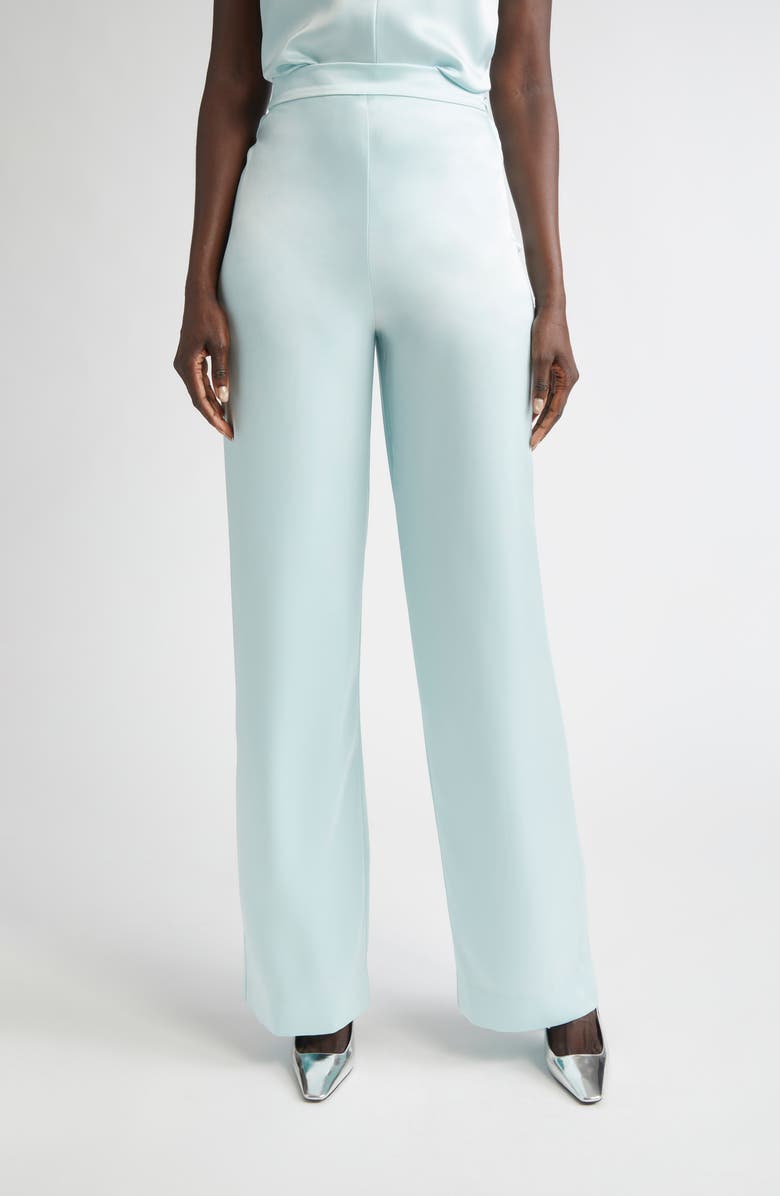 ST. JOHN Kate Liquid Satin Pants, Main, color, Aqua