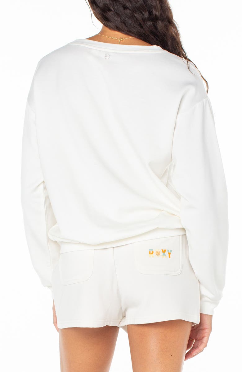 Roxy Surfing by Moonlight Embroidered Graphic Sweatshirt, Alternate, color, Egret