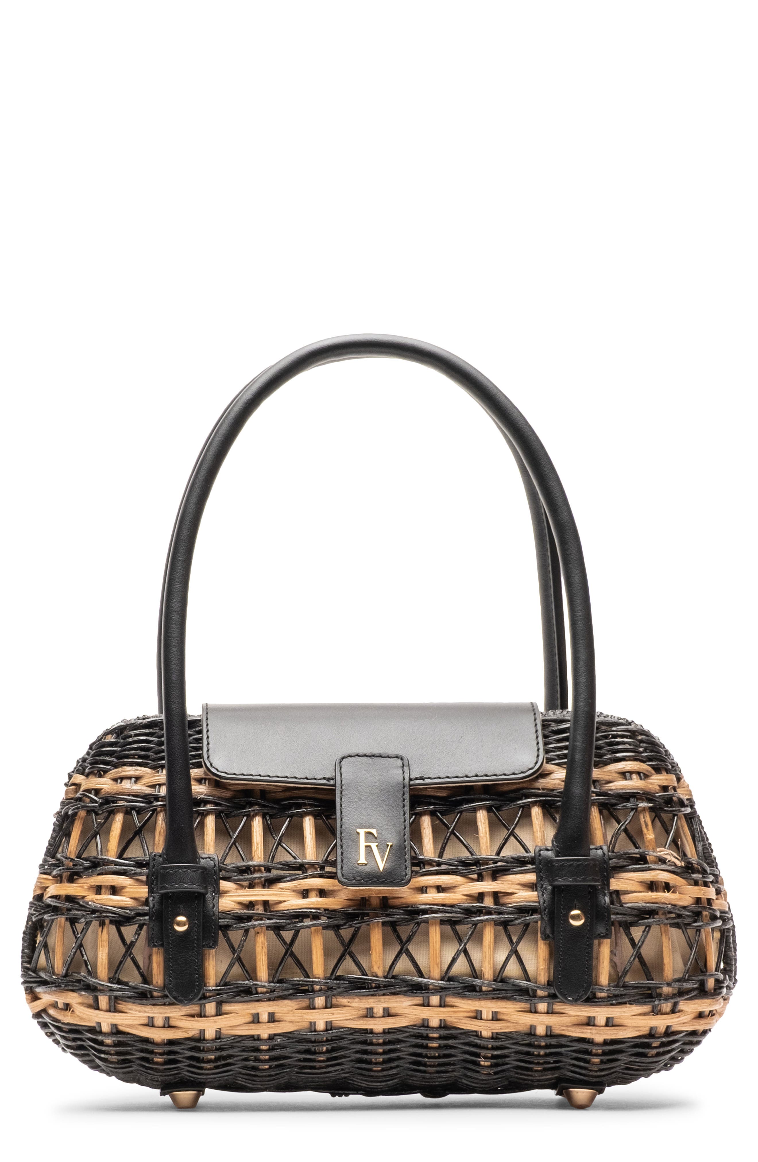 Frances Valentine Tweety Basket Wicker & Leather Handbag, Main, color, Black/ Toast