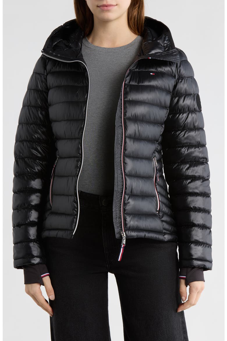 Zip Hooded Packable Puffer Jacket, Alternate, color, BLACK