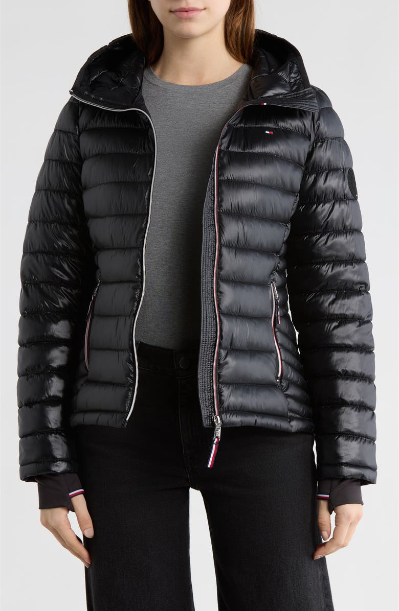 Tommy Hilfiger Zip Hooded Packable Puffer Jacket, Alternate, color, Black