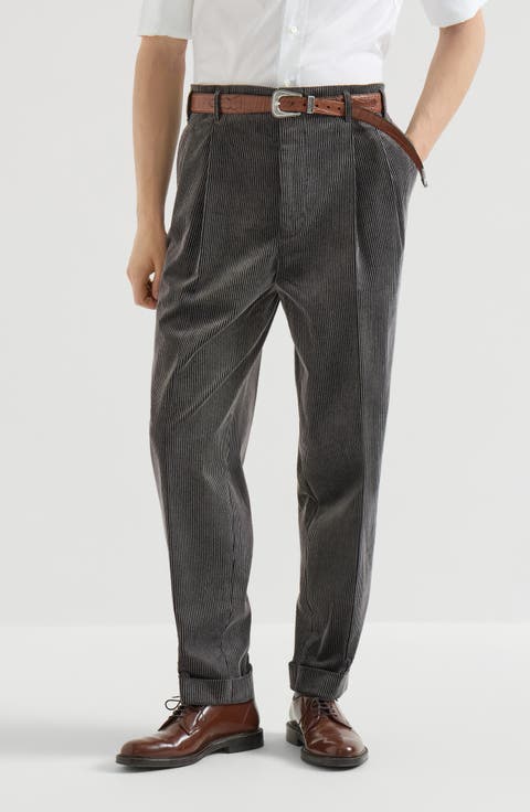 Frosted cotton corduroy trousers with double pleats