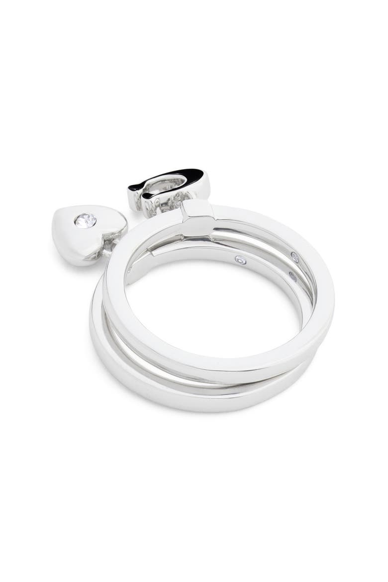 C-Motif & Heart Stack Ring Set, Alternate, color, BLACK/ RHODIUM