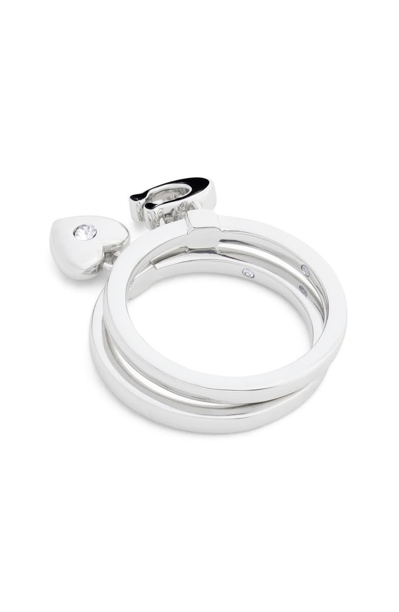 COACH C-Motif & Heart Stack Ring Set, Alternate, color, Black/ Rhodium