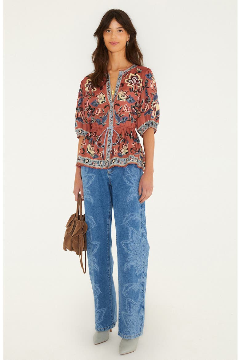 Floral Tapestry Lace Trim Button-Up Shirt, Alternate, color, FLORAL BEAUTY TAPEST