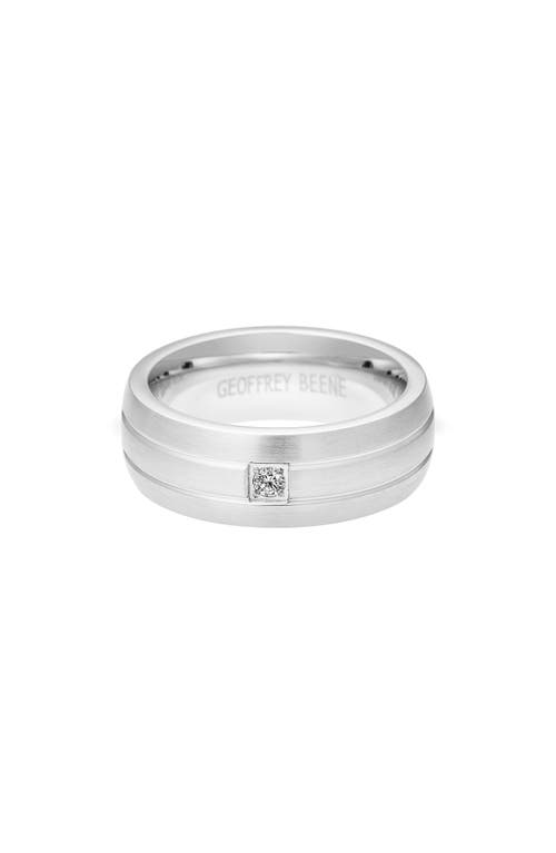 Geoffrey Beene Brushed Stainless Steel Cubic Zirconia Band Ring