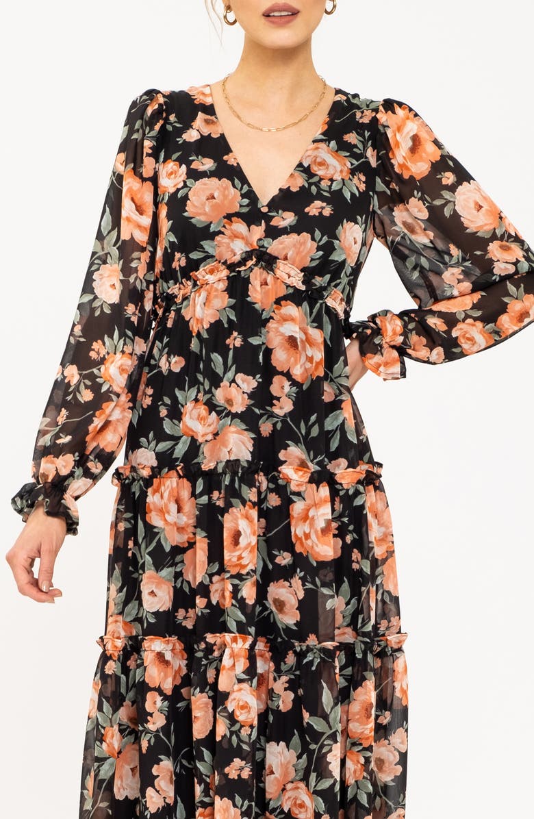 AUGUST SKY Floral Long Sleeve Empire Waist Midi Dress, Alternate, color,