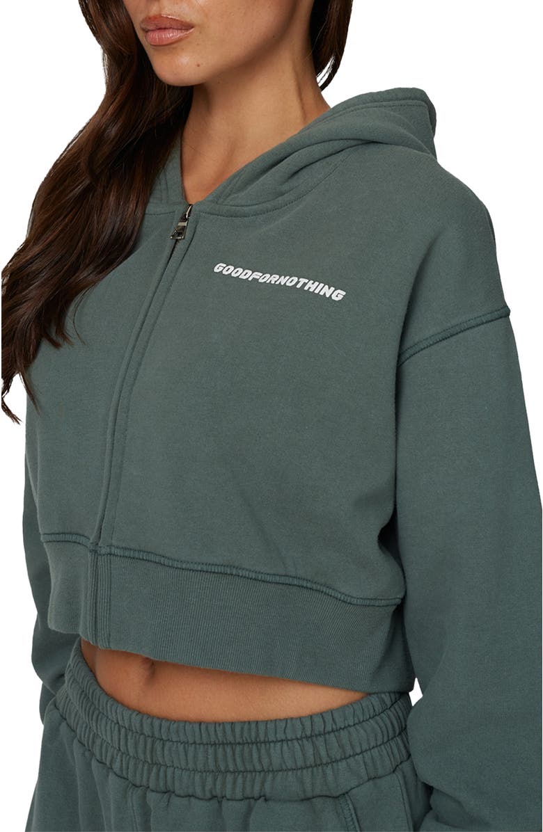 Good For Nothing Essential Cropped Zip Hoodie, Alternate, color, Green
