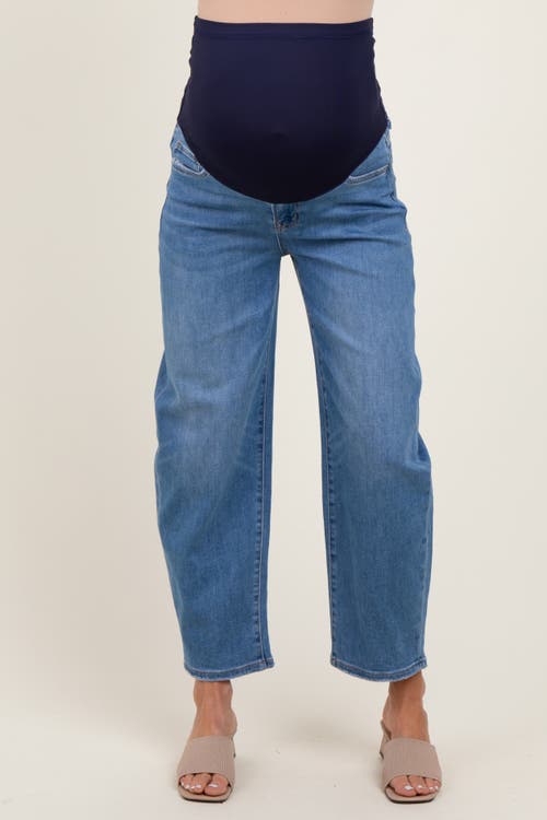 Pinkblush Classic Wash Barrel Leg Maternity Jeans In Blue
