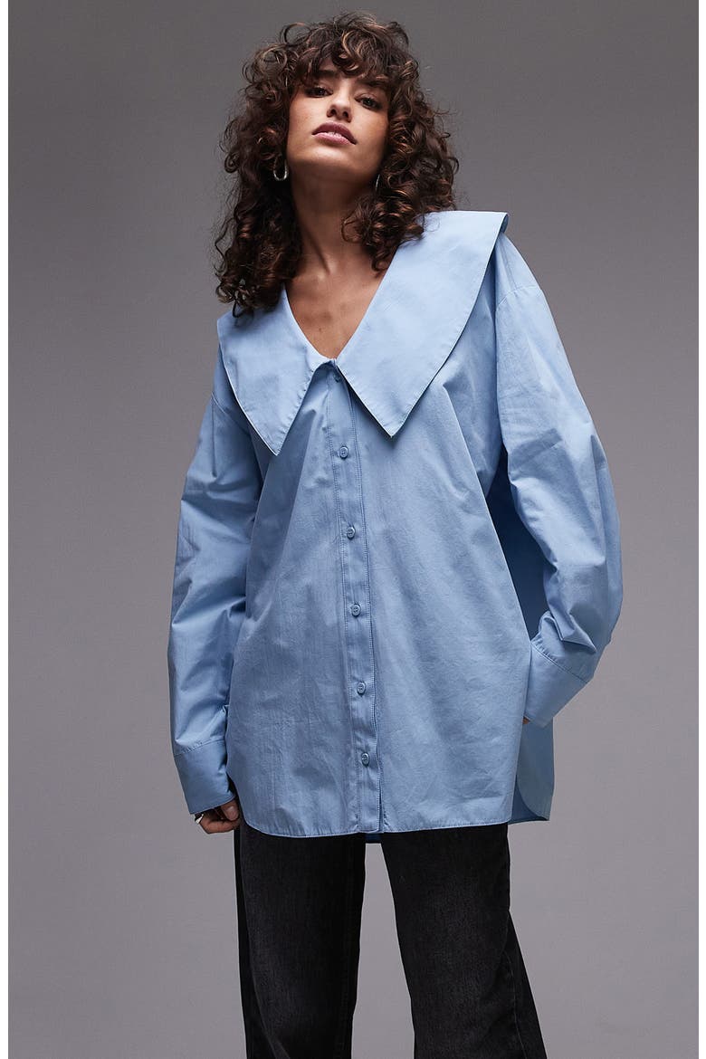 Point Collar Cotton Poplin Button-Up Shirt, Main, color, MID BLUE