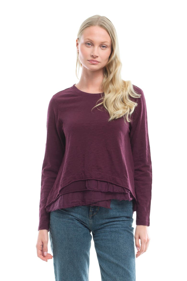 Boxy Mixed Fabric Hem T-Shirt, Main, color, Dark Fig