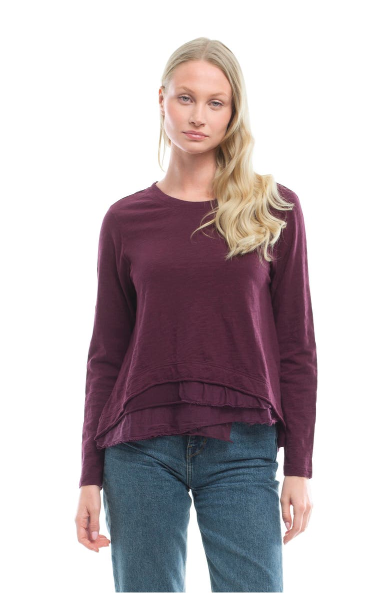 Wilt Boxy Mixed Fabric Hem T-Shirt, Main, color, Dark Fig