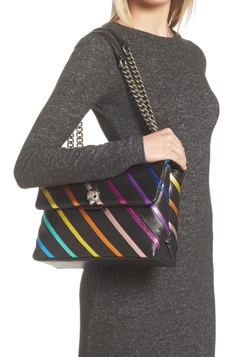 Kurt Geiger London Large Kensington Rainbow Stripe Leather Shoulder Bag, Alternate, color,