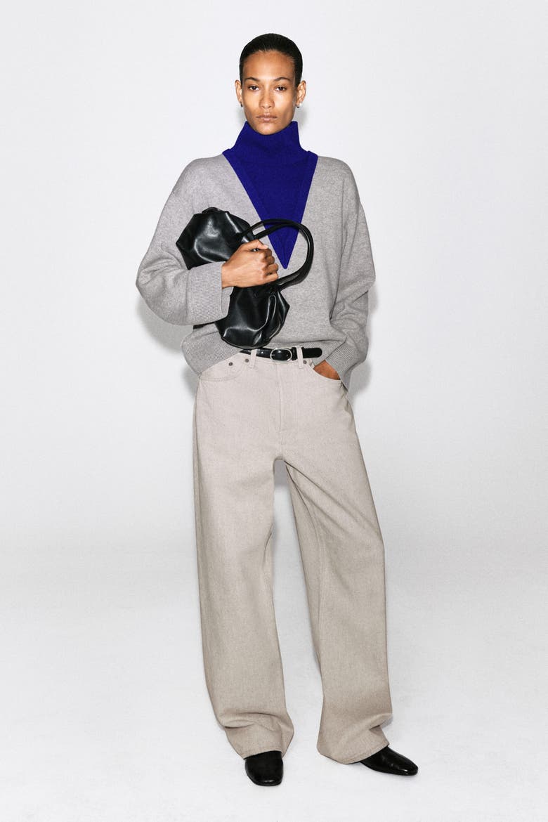 Layered Mock-Neck Merino Wool Sweater, Alternate, color, GRAY / COBALT