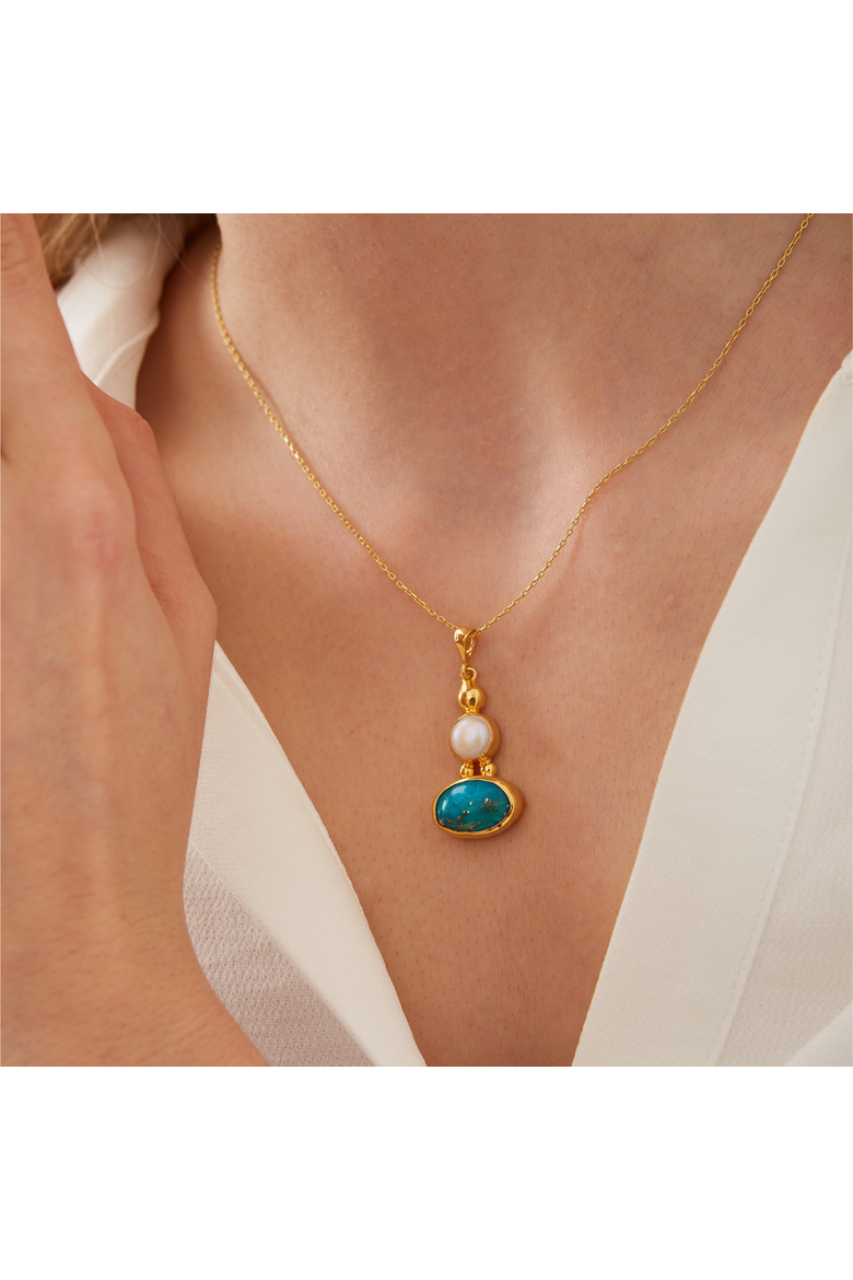 Turquoise Authentic Pendant Sterling Silver Gold Plated Necklace, Alternate, color, Gold