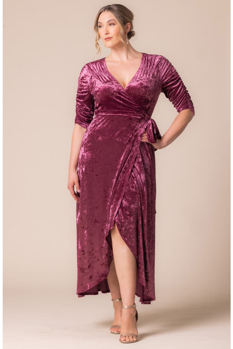 Cara Crushed Velvet Wrap Gown, Alternate, color, SUGAR PLUM