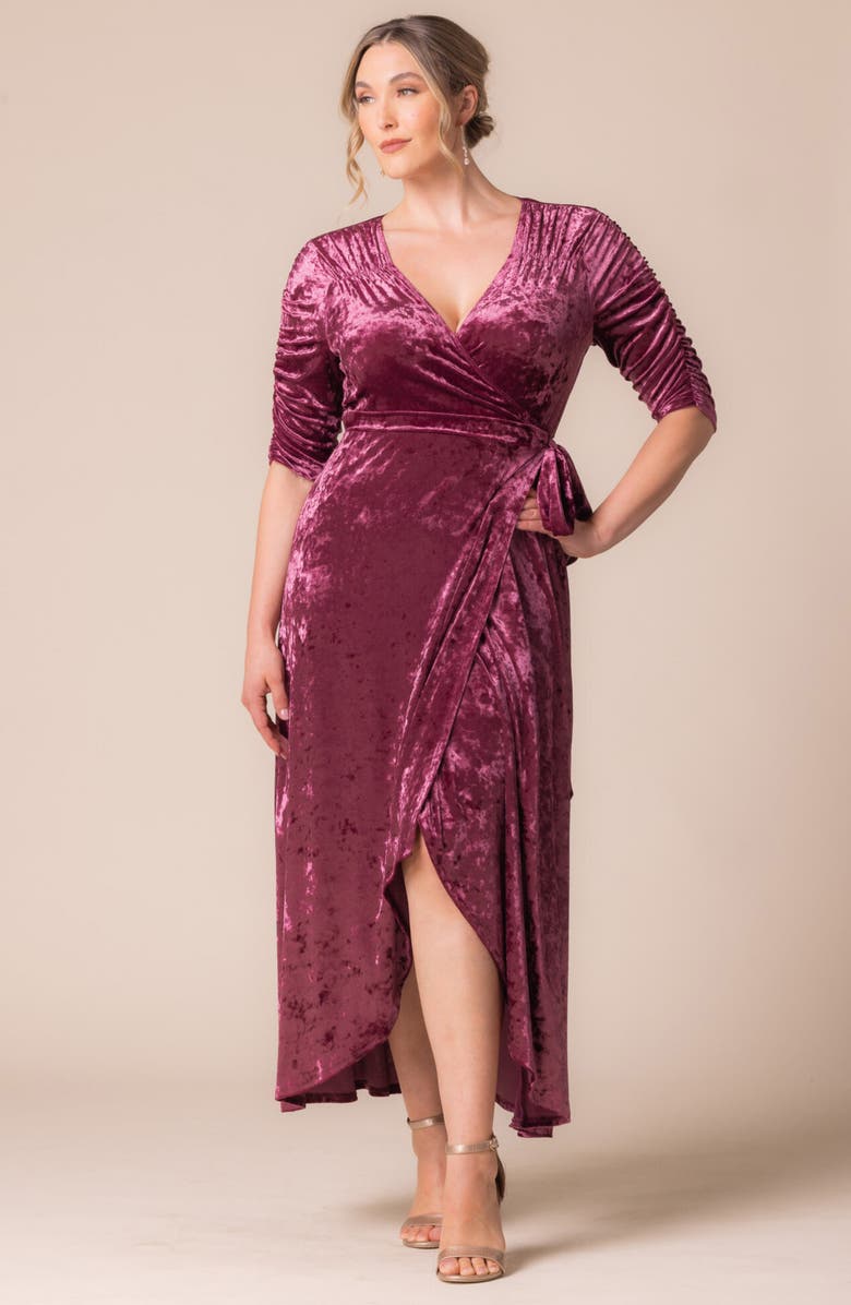 Kiyonna Cara Crushed Velvet Wrap Gown, Alternate, color, Sugar Plum