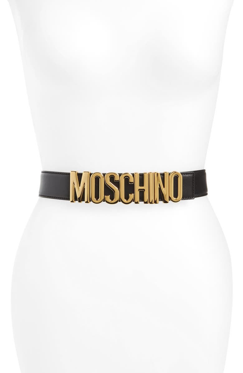 Moschino Logo Leather Belt, Main, color, 
