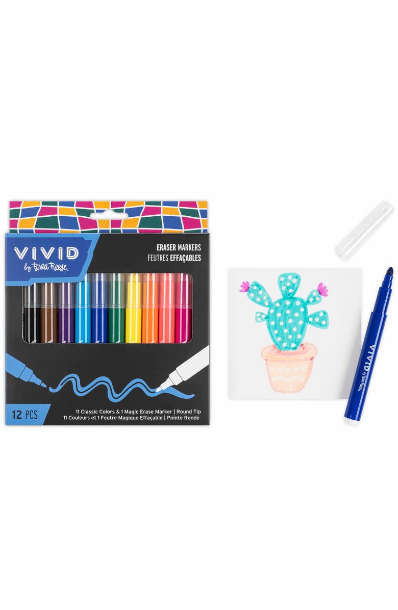 Brea Reese Vivid Eraser Markers, 11 Classic Ink Colors & 1 Erase Marker, Alternate, color, Multicolored