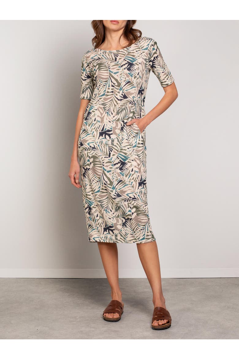 Linen Blend Button Back Midi Dress, Alternate, color, OATMEAL PALM