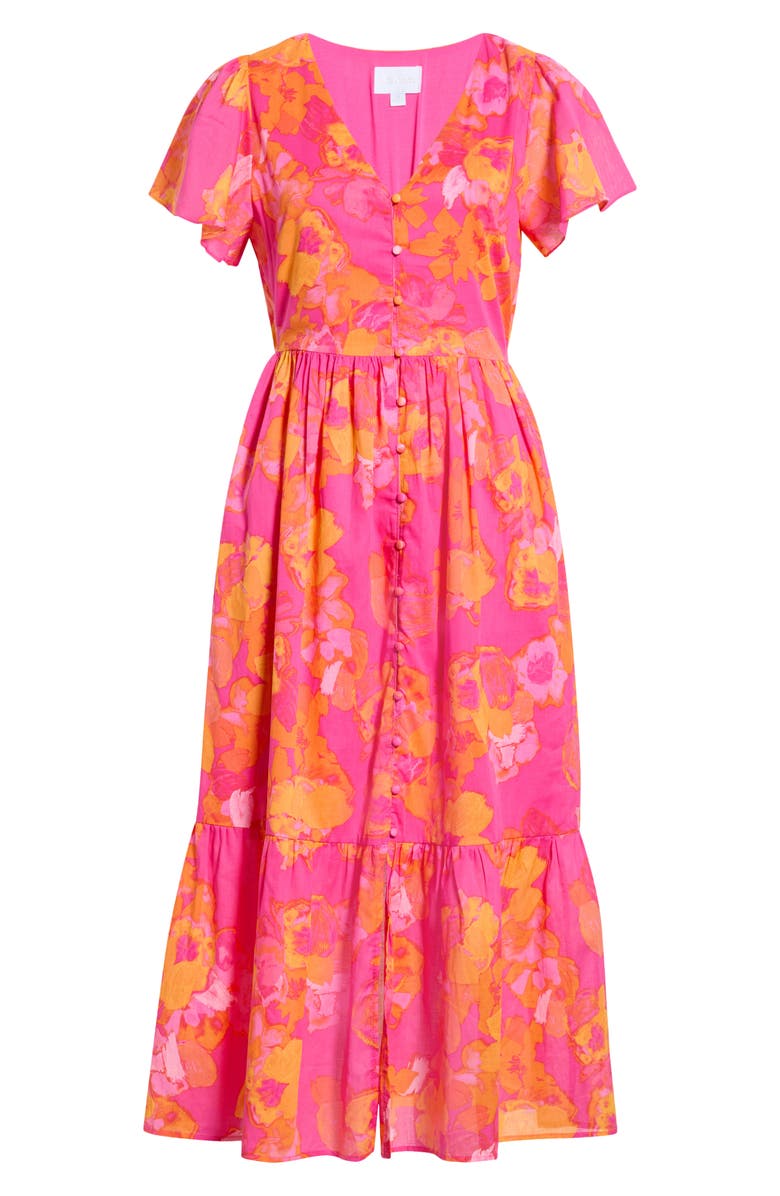 SUGARLIPS Elaris Floral Blissa Cotton Button-Up Midi Dress, Main, color, 