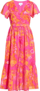 SUGARLIPS Elaris Floral Blissa Cotton Button-Up Midi Dress
