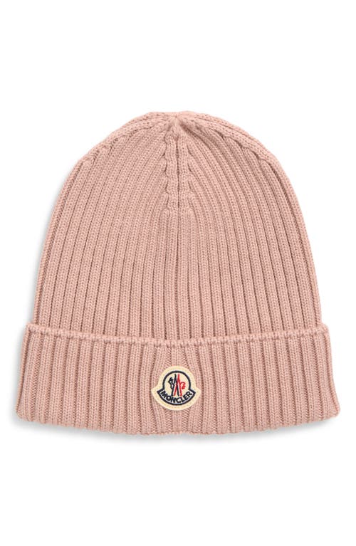 Moncler Rib Virgin Wool Beanie in Pink at Nordstrom, Size Large