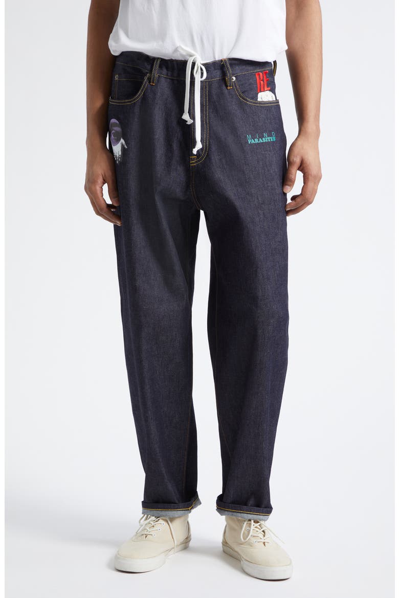 Embroidered Graphic Straight Leg Jeans, Main, color, INDIGO