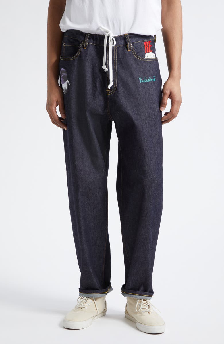 Undercover Embroidered Graphic Straight Leg Jeans, Main, color, Indigo