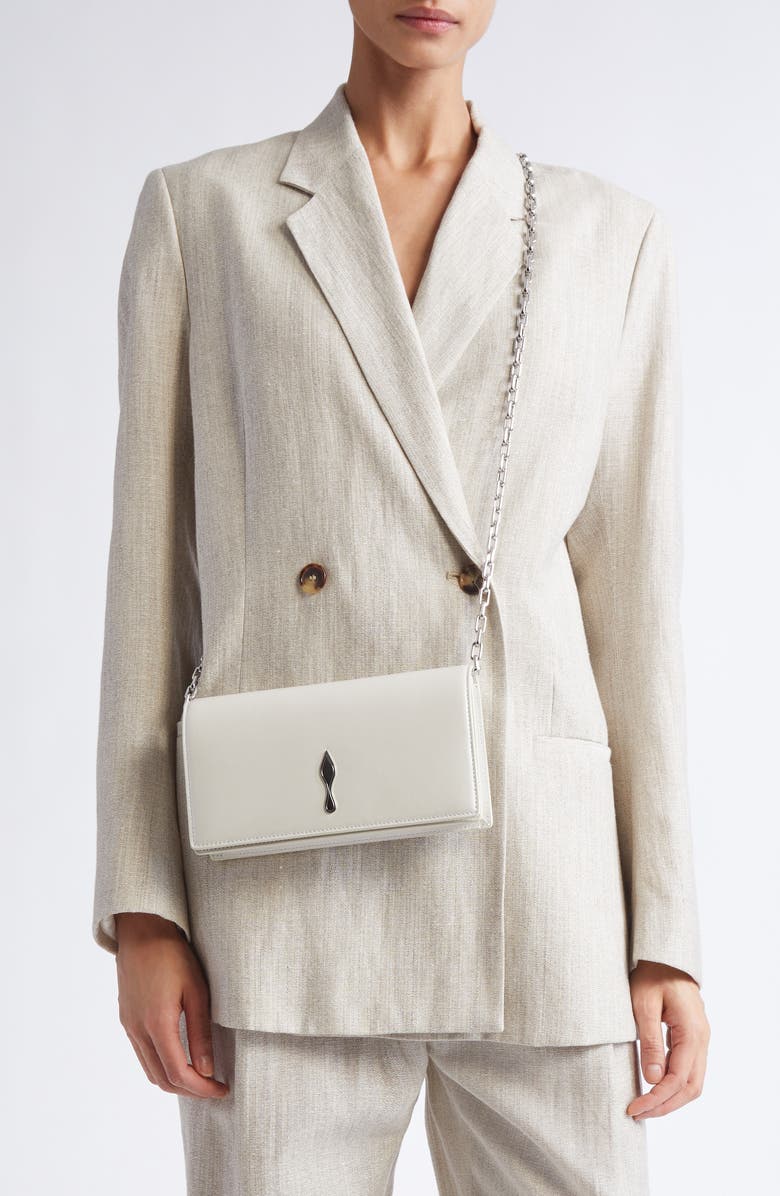 Christian Louboutin Bettina Leather Clutch, Alternate, color, White/ Silver