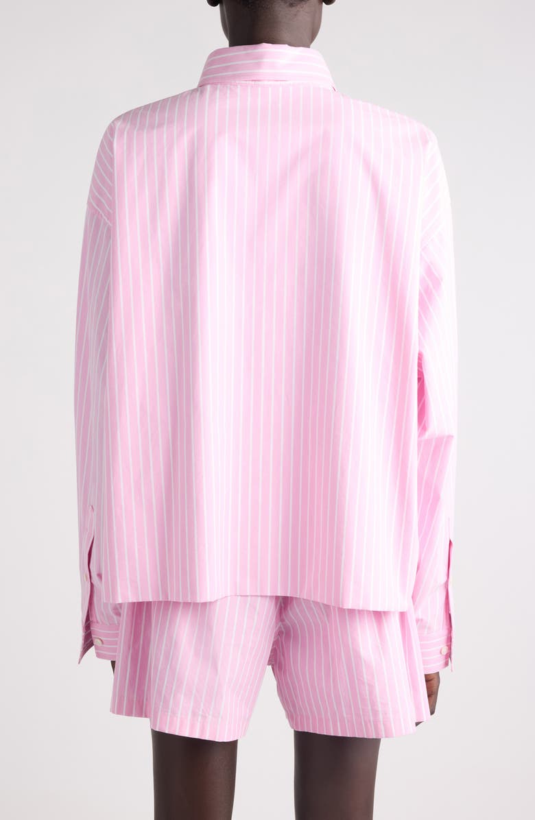 Balenciaga Folded Stripe Cotton Poplin Button-Up Shirt, Alternate, color, 5621 Pink/ White